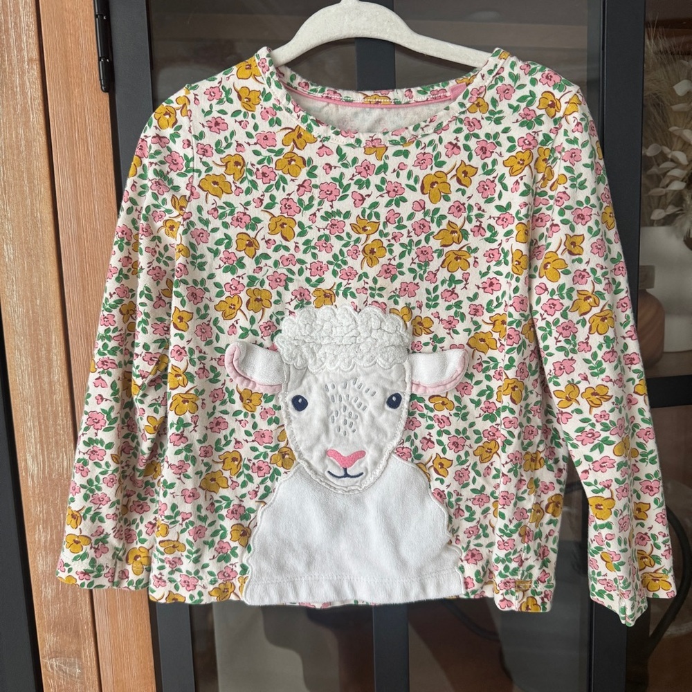 Mini Boden floral Lamb Appliqué long sleeve tee sweater 3D Farm sheep toddler - Picture 5 of 6
